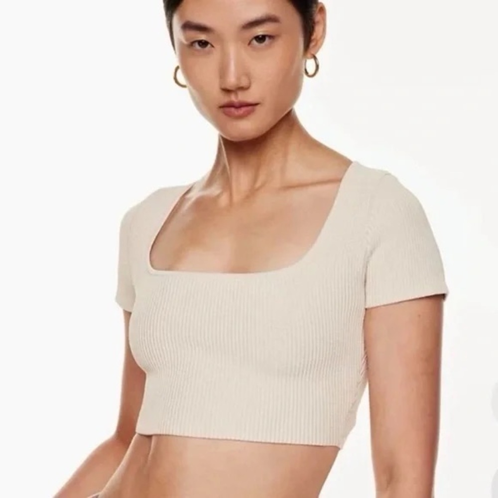 Cream Sculpt Knit Squareneck Crop Top